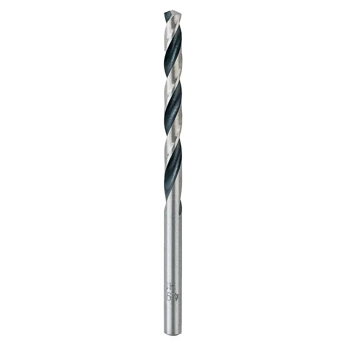 Craftomat Metallbohrer HSS-R Speed - 1 Stk., Durchmesser Bohrer: 4,9 mm - Aufnahme einer Metallbohrmaschine mit einer spiralförmigen Schneide und Größenangabe.