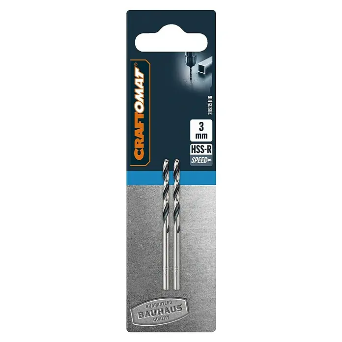 Craftomat Metallbohrer HSS-R Speed - 2 Stk., Durchmesser Bohrer: 3 mm - Craftomat 3 mm HSS-R Speed Bohrer-Set für Metall, ideal für präzise Bohrungen in Stahl und Eisen. Zuverlässige Qualität für Heimwerker und Profis.