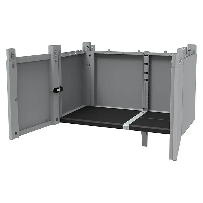 Terry Transforming Ampliación armario de PVC Modular - L x An x Al: 43,6 x 78 x 41,4 cm - Imagen de una cámara de paso gris con suelo negro y tabique. Se ve robusta y con un diseño funcional.