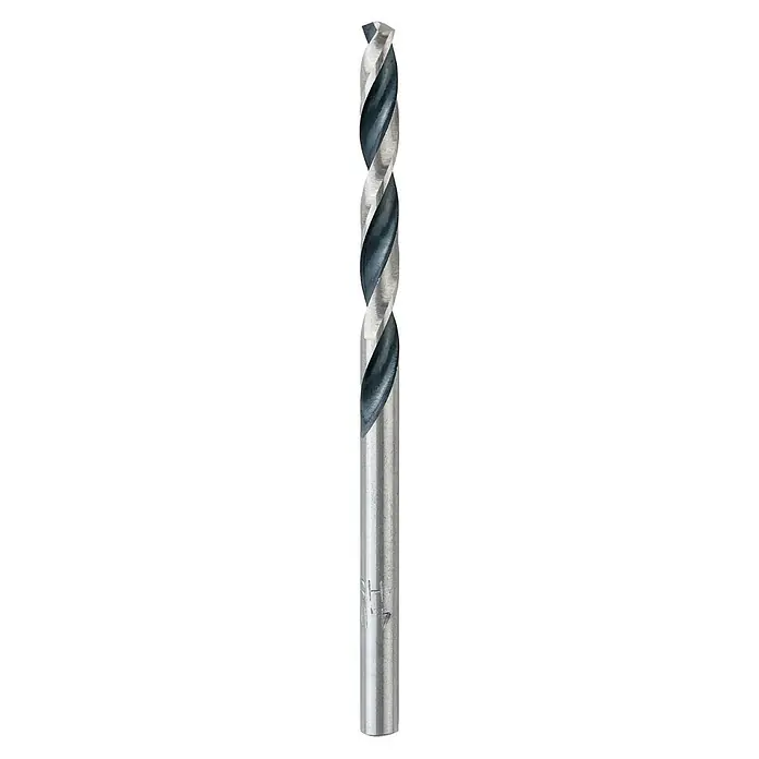 Craftomat Metallbohrer HSS-R Speed - 1 Stk., Durchmesser Bohrer: 4,1 mm - Nahaufnahme eines Spiralbohrers mit spiralförmigen Nuten und einer silbernen Oberfläche, ideal zum Bohren von Löchern in verschiedenen Materialien.