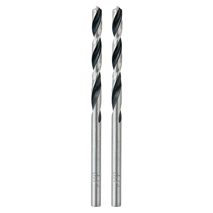 Craftomat Metallbohrer HSS-R Speed - 2 Stk., Durchmesser Bohrer: 3,5 mm - Nahaufnahme von zwei Spiralbohrern, die durch ihre spiralförmigen Schneiden und silberne Farbe bestechen. Ideal für präzise Bohrarbeiten in verschiedenen Materialien.