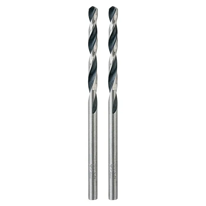 Craftomat Metallbohrer HSS-R Speed - 2 Stk., Durchmesser Bohrer: 3,1 mm - Zwei Spiralbohrer aus Stahl, ideal für präzise Bohrungen in verschiedenen Materialien, dargestellt auf schwarzem Hintergrund.