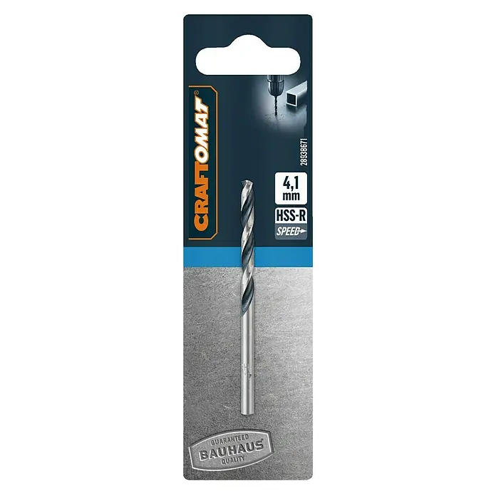 Craftomat Metallbohrer HSS-R Speed - 1 Stk., Durchmesser Bohrer: 4,1 mm - Verpackung eines Craftomat 4,1 mm HSS-R Metallbohrers, geeignet zum Bohren von Stahl und Metallen, mit Bauhaus Qualitätsgarantie.
