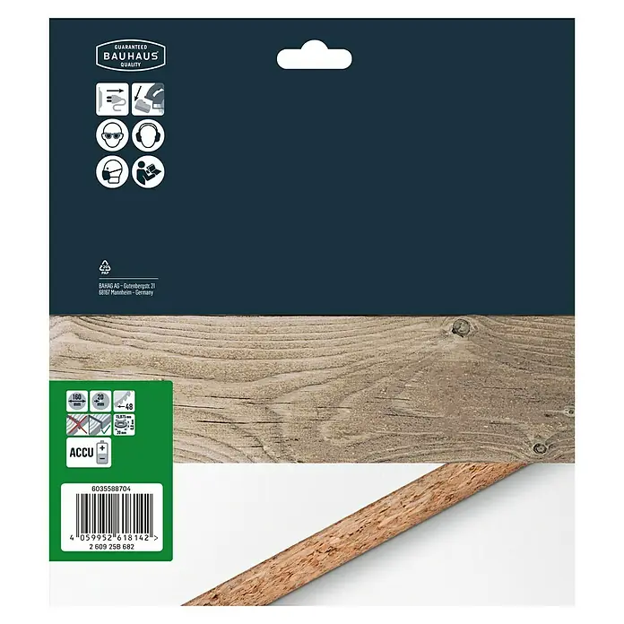 Craftomat Disco de sierra Accu Madera - 160 mm, Diámetro interior de la hoja de sierra: 15,87 mm - 20 mm, Número de dientes: 48 ud. - Embalaje del producto con garantía de calidad Bauhaus, compatibilidad de la batería y código de barras.