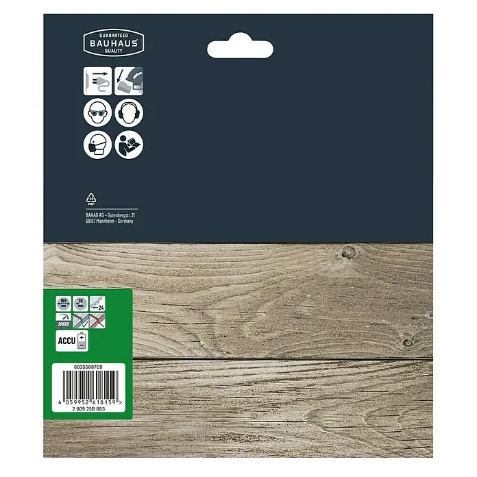 Craftomat Disco de sierra Accu Madera - 165 mm, Orificio: 20 mm, Número de dientes: 24 ud. - Embalaje del producto con información del fabricante y sello de garantía de calidad, ideal para aficionados al bricolaje y profesionales.