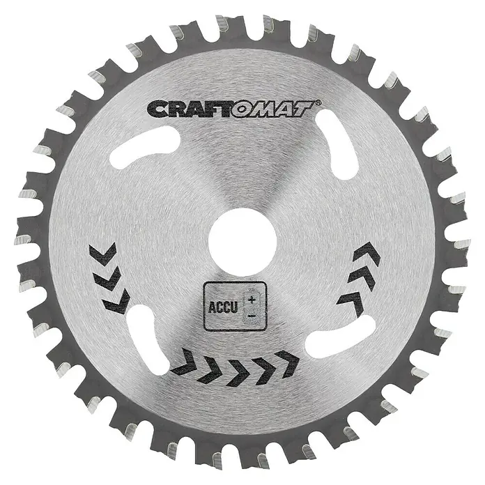Craftomat Kreissägeblatt Accu Stahl - 136 mm, Bohrung: 20 mm, Anzahl Zähne: 30 Stk. - Nahaufnahme eines Kreissägeblatts von CRAFTOMAT, speziell für Akku-betriebene Geräte, mit präzisen Zähnen für saubere Schnitte.