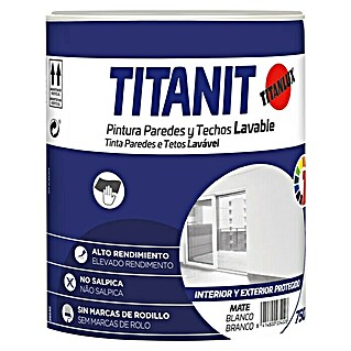 Titanlux Pintura para paredes y techos Titanit (Blanco, 750 ml, Mate)