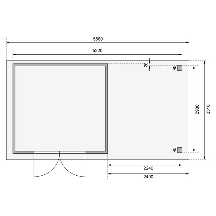 Karibu Gartenhaus Askola (L x B: 306 x 522 cm, Wandstärke: 19 mm, Flachdach, Natur, Mit Anbau)