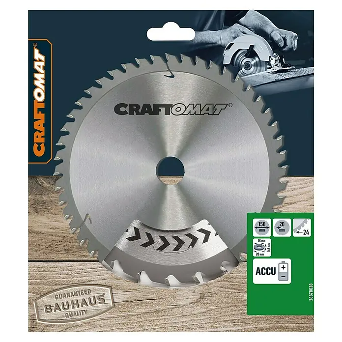 Craftomat Kreissägeblatt Accu Holz - 150 mm, Bohrung: 16 mm - 20 mm, Anzahl Zähne: 24 Stk. - Kreissägeblatt von CRAFTOMAT, 150 mm Durchmesser, ideal für präzise Schnitte mit Akku-Kreissägen in garantiert hoher BAUHAUS-Qualität.