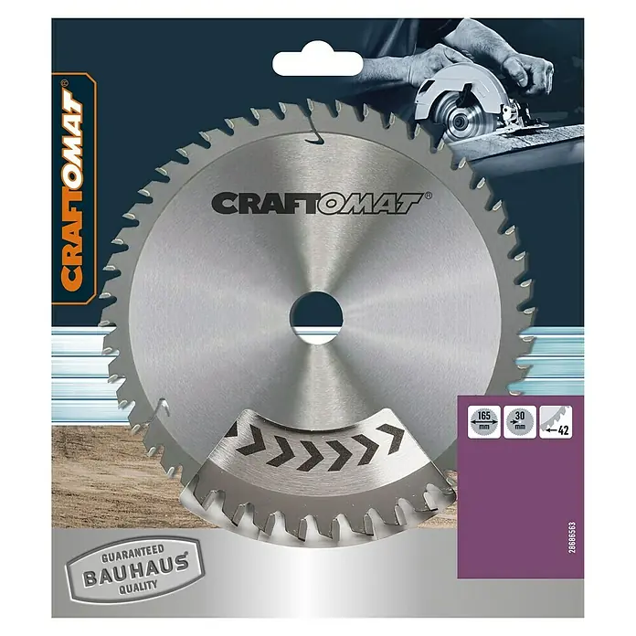 Craftomat Kreissägeblatt Multi165 mm, Bohrung: 30 mm, 42 Stk. - Abbildung eines Craftomat-Sägeblatts mit 165 mm Durchmesser und 30 mm Bohrung, ideal für präzise Schnitte.