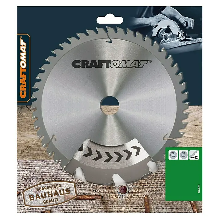 Craftomat Kreissägeblatt Bauholz - 190 mm, Bohrung: 30 mm, Anzahl Zähne: 12 Stk. - Kreissägeblatt von Craftomat mit 190mm Durchmesser und 30mm Bohrung für präzise Holzzuschnitte in Handwerkerqualität.
