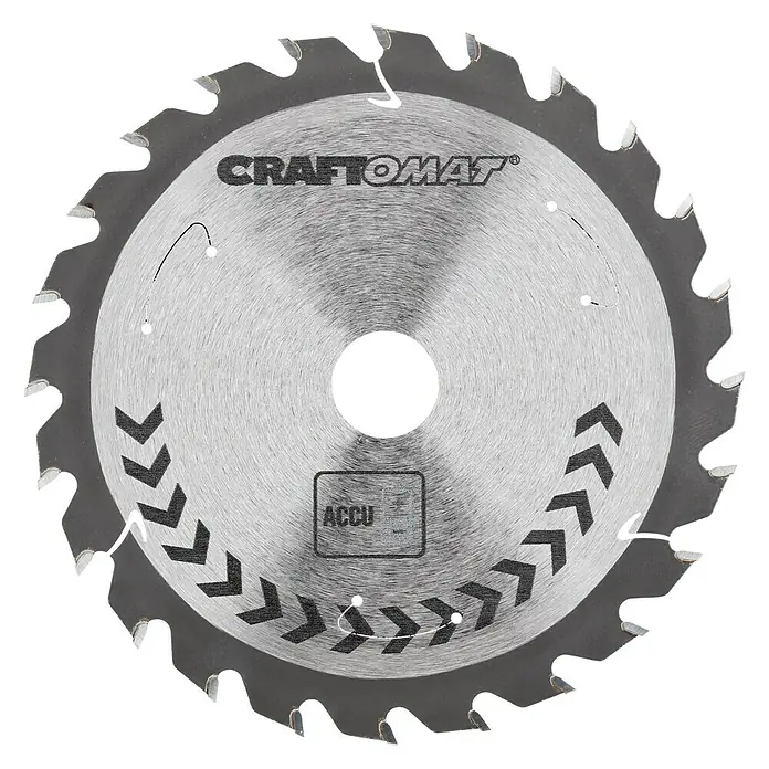 Craftomat Kreissägeblatt Accu Holz - 136 mm, Bohrung: 20 mm, Anzahl Zähne: 24 Stk. - Nahaufnahme eines Kreissägeblatts der Marke CRAFTOMAT mit ACCU-Technologie, ideal für präzise Holzarbeiten und professionelle Anwendungen.