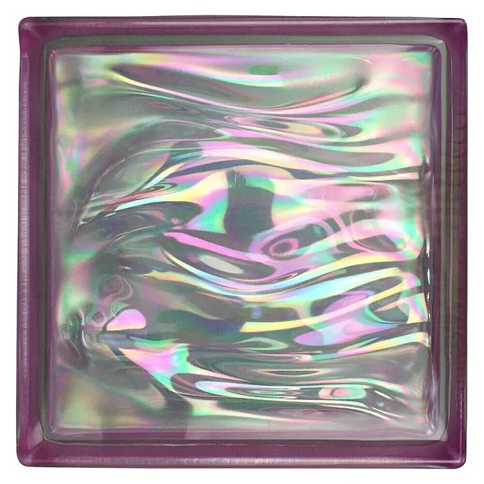 Fuchs Design Glasbaustein BM Perlmutt - Amethyst, Aqua, 19 x 19 x 8 cm - Ein schillernder Glasbaustein, der mit einem faszinierenden Farbenspiel jeden Raum aufwertet. Seine Textur erinnert an fließendes Wasser und verleiht ihm Tiefe.