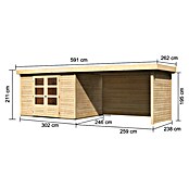 Karibu Gartenhaus Askola (L x B: 246 x 557 cm, Wandstärke: 19 mm, Flachdach, Natur, Mit Anbau, Seiten- & Rückwand)