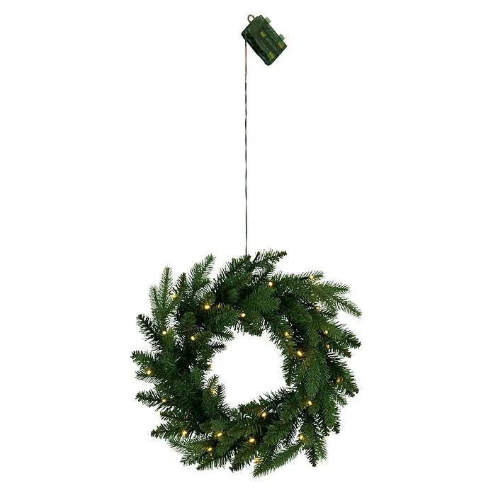 Eglo Figura LED navideña Guirnalda - 10 x 45 x 45 cm, Verde, LED - Corona navideña decorativa con luces, colgada de un poste con una caja de batería en la parte superior, ideal para decoraciones festivas.
