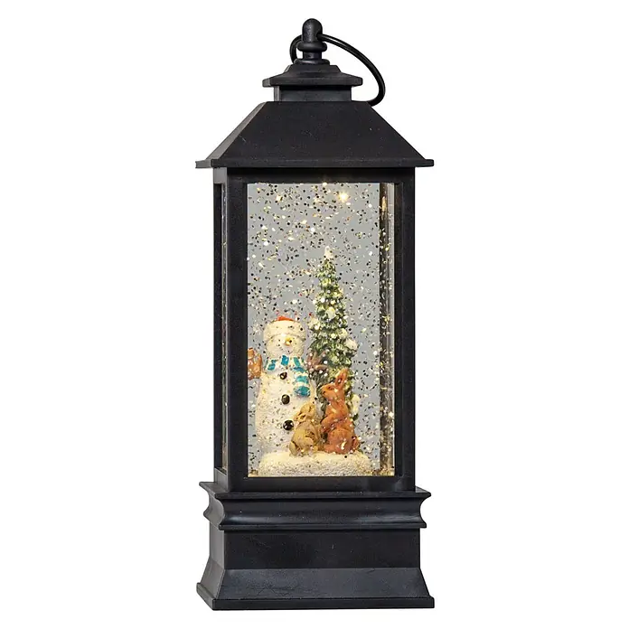 Eglo Luz LED navideña Farolillo - 8,5 x 8,5 x 22 cm, Negro, LED - Farol negro decorativo con efecto de bola de nieve y motivos invernales para un ambiente festivo.