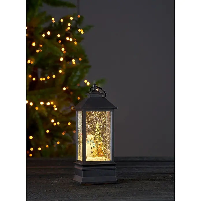 Eglo Luz LED navideña Farolillo - 8,5 x 8,5 x 22 cm, Negro, LED - Farolillo festivo de bola de nieve con muñeco de nieve, árbol y nieve que cae, creando un ambiente invernal acogedor. Perfecto para la decoración navideña.