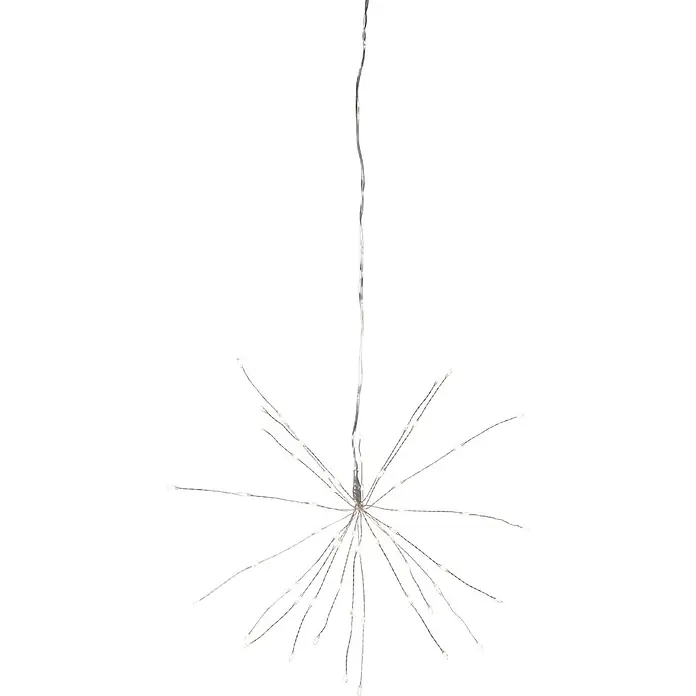 Eglo Lámpara colgante LED redonda Destellos - 3,6 W, Ø x Al: 26 x 26 cm, Blanco frío, Número de bombillas: 60 ud. - Primer plano de una lámpara decorativa LED con forma de estrella, que presenta ramas delicadas e iluminadas para iluminación festiva y decoración.