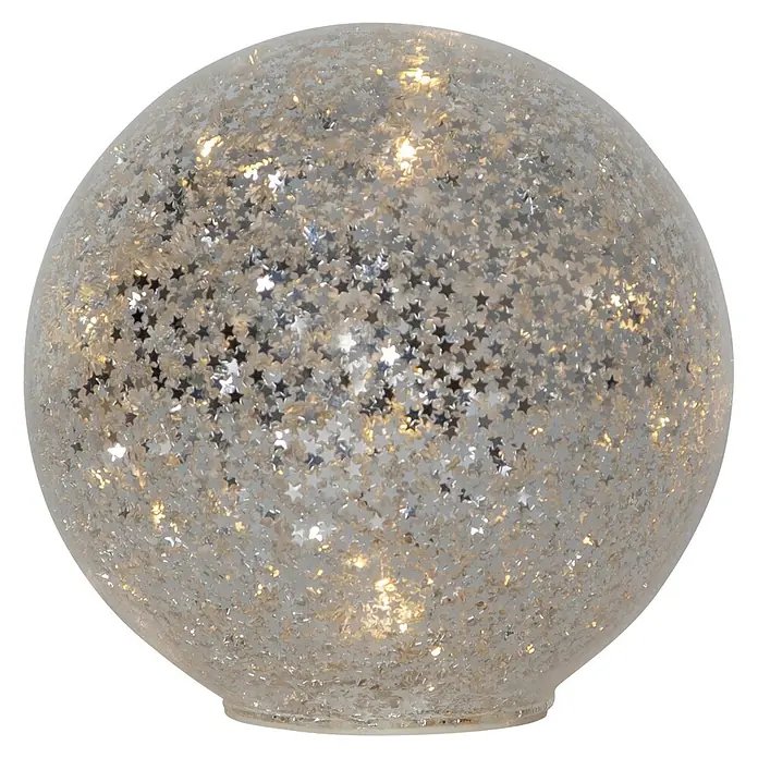 Eglo Bola iluminada Star Fall - 13 cm, Plateado, Color de luz: Blanco cálido, 0,3 W - Globo de cristal brillante con estrellas y luces blanco cálido, ideal para crear ambiente en cualquier estancia.