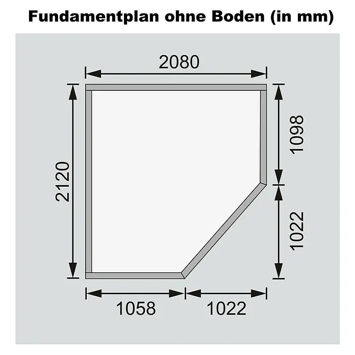 Karibu Gartenhaus Schwandorf 3 - Außenmaß inkl. Dachüberstand (B x T): 242 x 238 cm, Holz, Terragrau, Weiß - Grundriss ohne Boden mit Maßen in Millimetern.