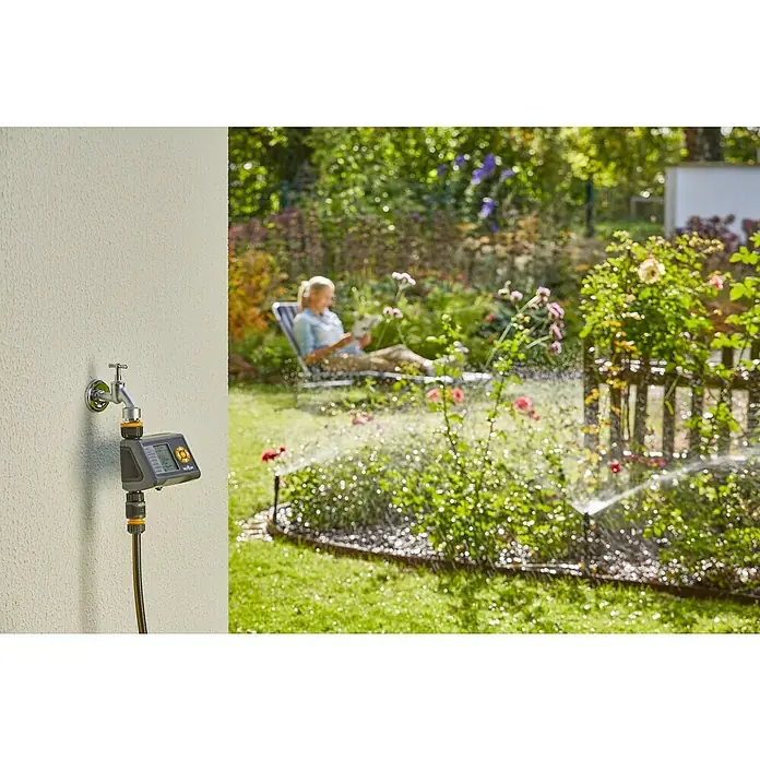 Neptun Kreisregner Set - 7 -tlg., Beregnungssektor: 5 ° - 360 ° - Automatischer Bewässerungscomputer am Wasserhahn für einen grünen Garten. Komfortable und zeitsparende Gartenbewässerung.