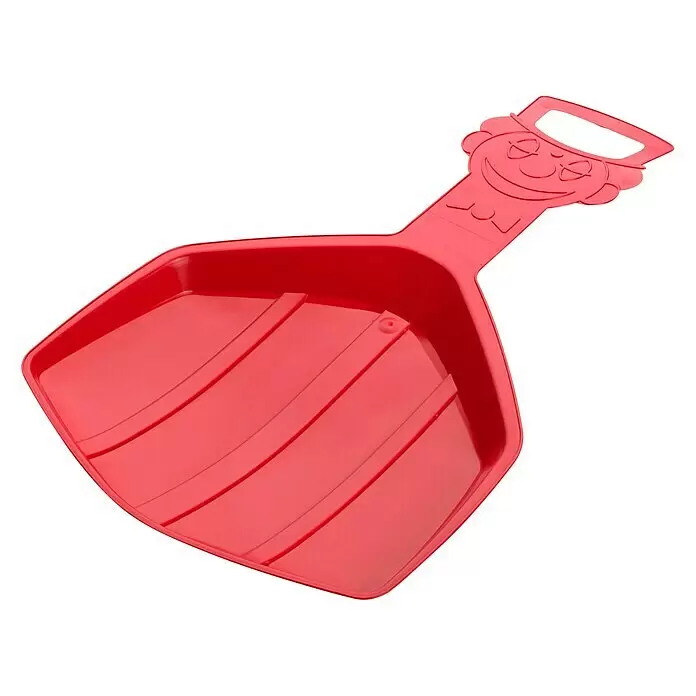 Schlitten Clown - Belastbarkeit: 50 kg, Rot - Rote Plastik-Kinderschaufel mit Comic-Gesichtsgriff, zum Schnee- oder Sandspielen.