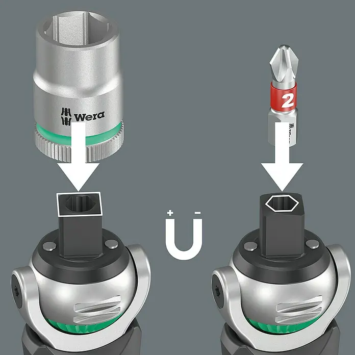 Wera Zyklop Knarrensatz Pocket 8009 - ¼″, 13 -tlg. - Die Wera Zyklop Mini Knarre mit Steckschlüssel- und Bit-Aufsatz. Ideal für Schraubarbeiten auf engstem Raum.