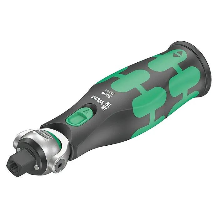 Wera Zyklop Knarrensatz Pocket 8009 - ¼″, 13 -tlg. - Wera 8009 Zyklop Knarre 1/4" mit grün-schwarzem Griff für präzises Schrauben. Kompaktes Werkzeug für enge Räume.
