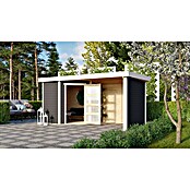 Karibu Gartenhaus Schwandorf 3 (482 x 238 cm, Wandstärke: 19 mm, Flachdach, Weiß, Ausführung: Mit Anbau, Seiten- & Rückwand)
