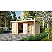 Karibu Gartenhaus Schwandorf 3 (482 x 238 cm, Wandstärke: 19 mm, Flachdach, Ausführung: Mit Anbau, Seiten- & Rückwand, Natur)