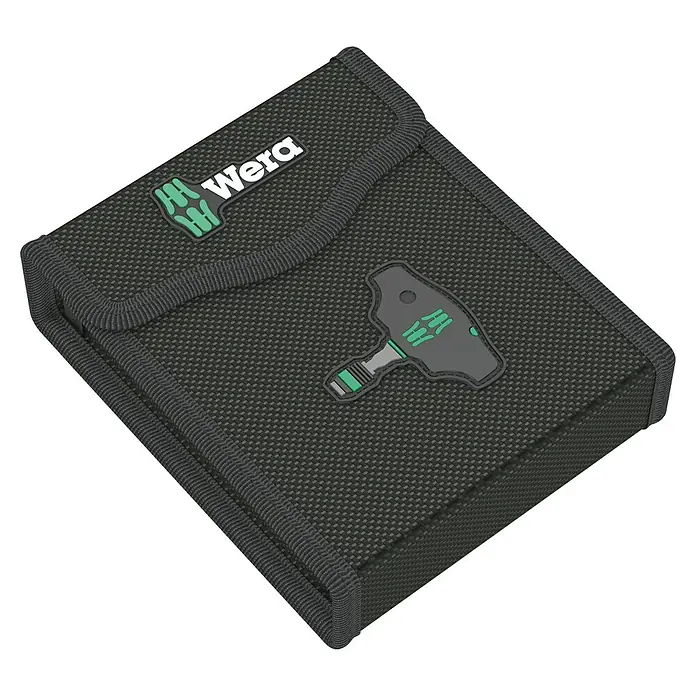 Wera Schraubendreher-Set Kraftform Kompakt - 17 -tlg., Antriebsgröße: ¼″ Außensechskant - Wera Werkzeugtasche, ideal für die Aufbewahrung und den Transport von Werkzeugen, mit Wera-Logo und Werkzeugabbildung auf der Vorderseite.