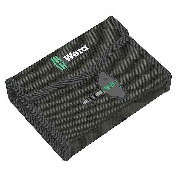 Wera Steckschlüssel-Set Kraftform Kompakt - 9 -tlg., Schlüsselweite: 6 mm - 13 mm - Das Bild zeigt eine Wera Werkzeugtasche in Schwarz mit dem Wera-Logo. Ideal zur Aufbewahrung und zum Transport von Werkzeugen.
