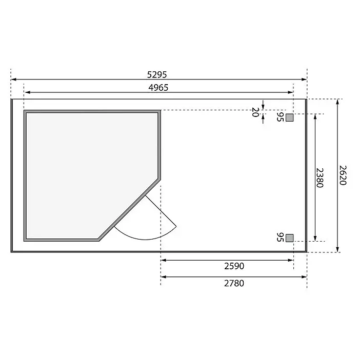 Karibu Gartenhaus Schwandorf 5Außenmaß inkl. Dachüberstand (B x T): 529,5 x 262 cm, Holz, Natur, Mit Anbaudach