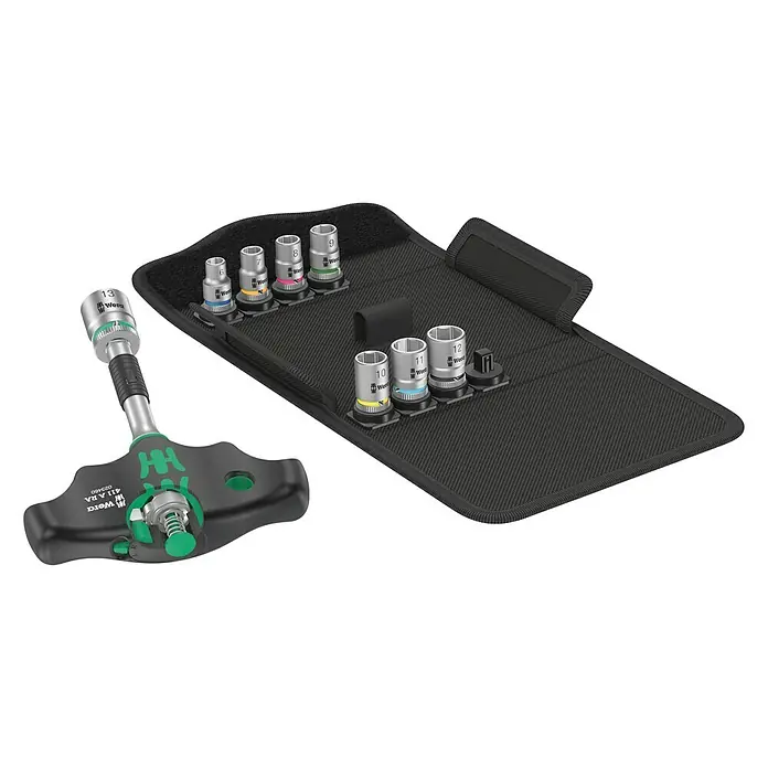 Wera Steckschlüssel-Set Kraftform Kompakt - 9 -tlg., Schlüsselweite: 6 mm - 13 mm - Wera Werkzeugsatz: Knarren-Umschaltknarre mit Steckschlüsseleinsätzen und einer robusten Aufbewahrungstasche für den einfachen Transport.