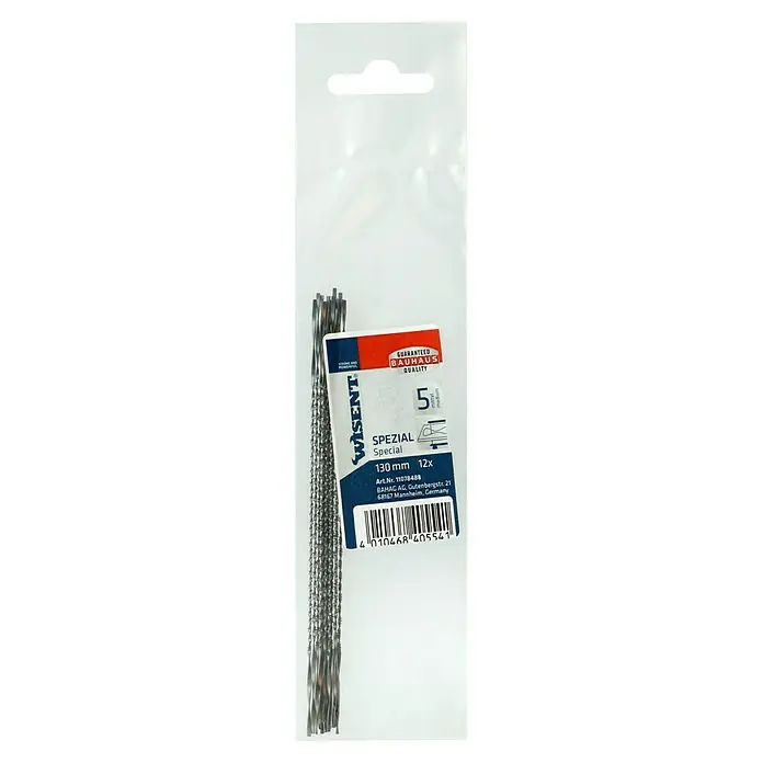 Wisent Laubsägeblätter - Mittel spiralgedreht (Gr. 5), Einsatzbereich: Weichholz, Blattlänge: 130 mm, 12 Stk. - Verpackung von WISENT Spezial Laubsägeblättern, 130mm, 12 Stück, mit Bauhaus Qualitätsgarantie, für feine und präzise Schnitte.