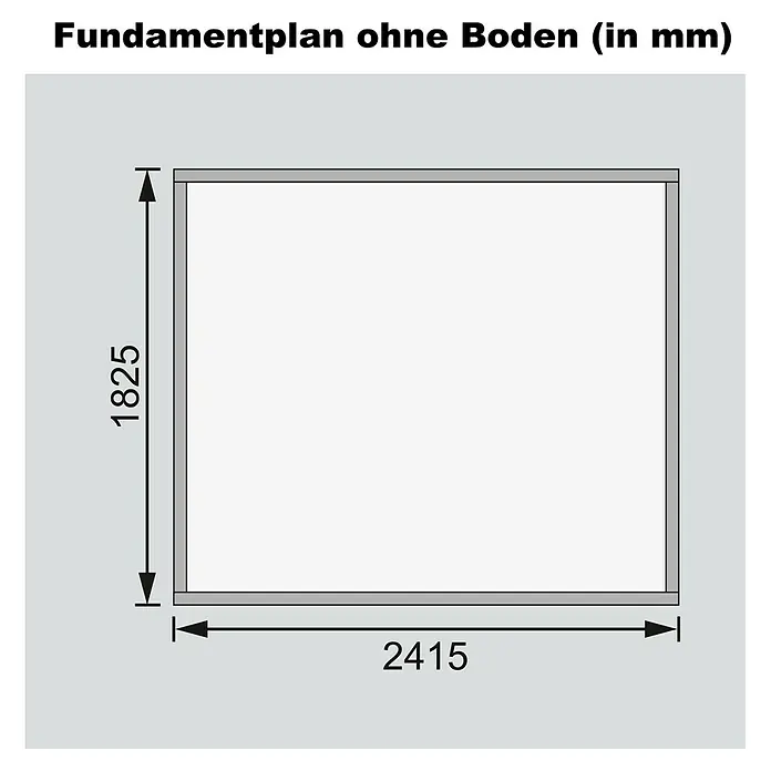 Karibu Gartenhaus Stockach - Außenmaß inkl. Dachüberstand (B x T): 282 x 210 cm, Holz, Natur - Grundriss ohne Boden (in mm) mit den Maßen 1825 mm und 2415 mm.