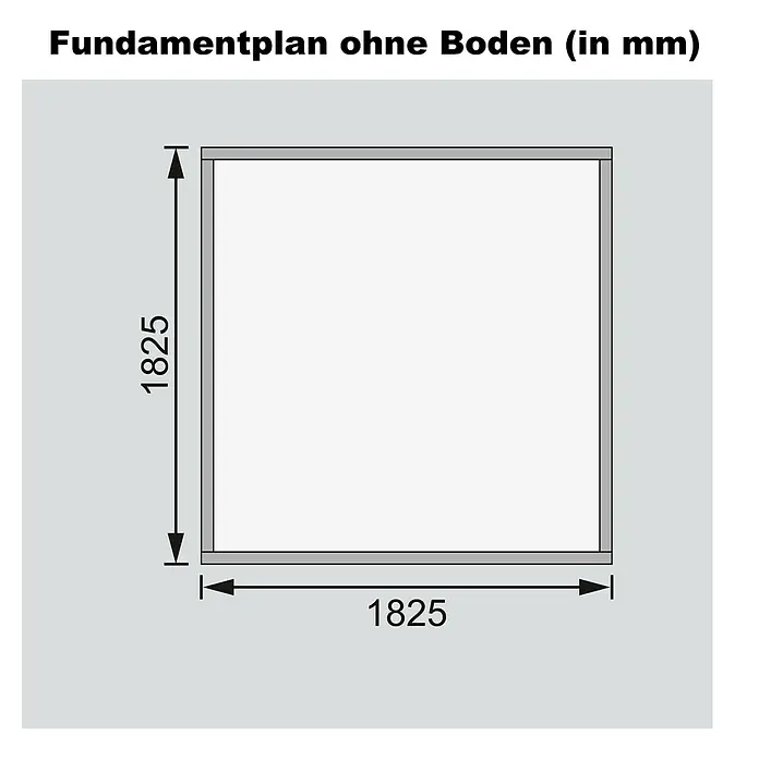 Karibu Gartenhaus Amberg - Außenmaß inkl. Dachüberstand (B x T): 213 x 197 cm, Holz, Natur - Fundamentplan ohne Boden (in mm).\n