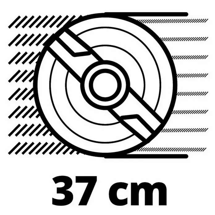 Einhell Power X-Change 18V Akku-Rasenmäher Rasarro 36/36 - 36 V, 2 Akkus, 3 Ah, Schnittbreite: 36 cm - Abbildung eines runden Produkts mit einer Größe von 37 cm, das ein klares Design mit Kreisen und Linien aufweist.