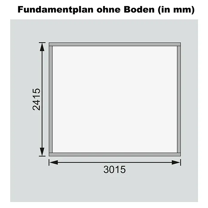 Karibu Gartenhaus Stockach 5 - Außenmaß inkl. Dachüberstand (B x T): 330 x 282 cm, Holz, Natur - Grundriss ohne Boden (in mm) mit den Maßen 3015 x 2415 mm.