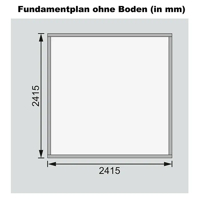 Karibu Gartenhaus Stockach 4 - Außenmaß inkl. Dachüberstand (B x T): 282 x 282 cm, Holz, Natur - Fundamentplan ohne Boden mit den Maßen 2415 x 2415 mm.