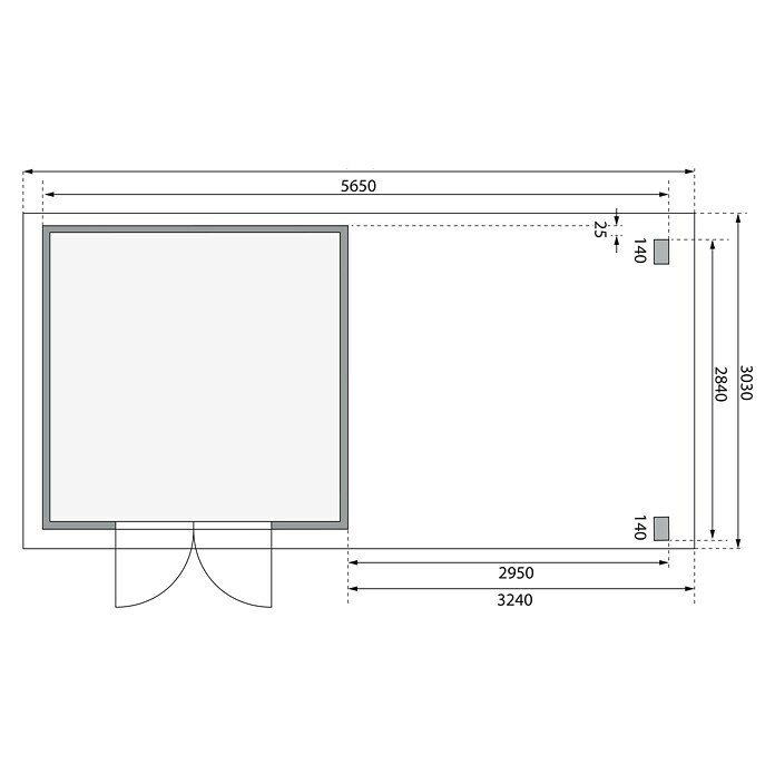 Karibu Gartenhaus Kandern 6 (612 x 274 cm, Wandstärke: 28 mm, Flachdach, Ausführung: Mit Anbau)