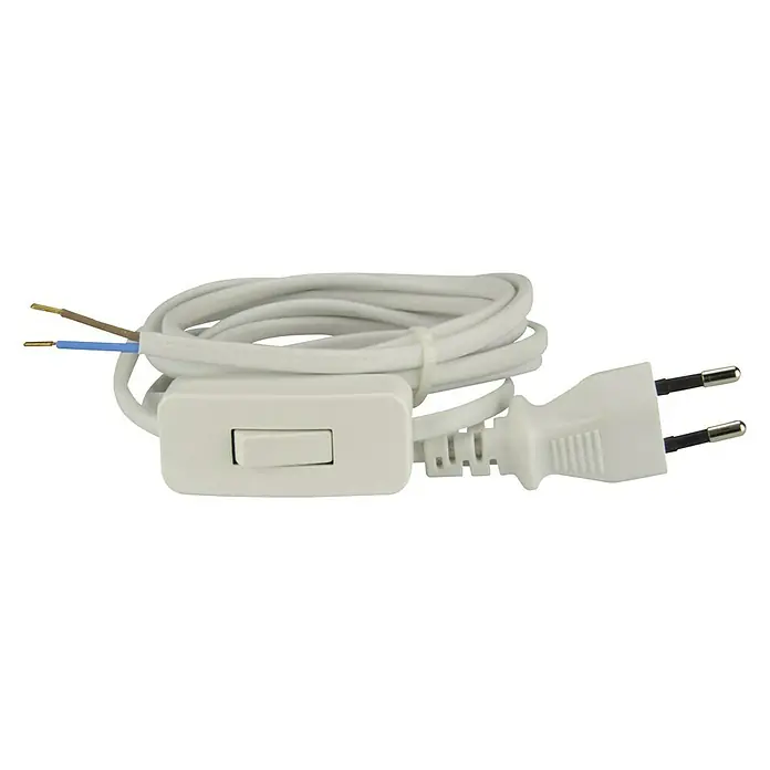 Voltomat Anschlusskabel - 2 m, H03VV-F, Aderquerschnitt: 0,75 mm², Weiß - Weißes Netzkabel mit Schalter und Eurostecker für den Anschluss an eine Steckdose. Ideal für Lampen und andere Geräte.