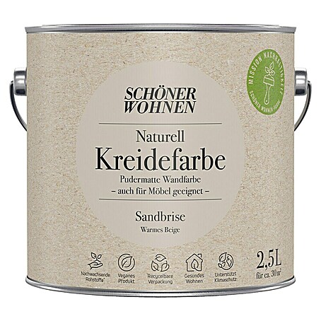 SCHÖNER WOHNEN-Farbe Wandfarbe Kreidefarbe (Sandbriese - warmes Beige, Matt, 2,5 l)