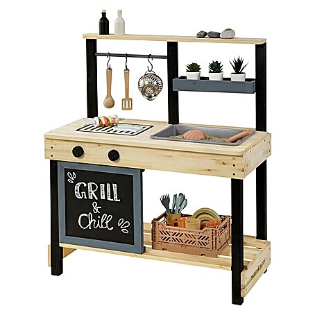 Muddy Buddy Matschküche Grill & Chill (80 x 40 x 90 cm, Holz, Natur/Schwarz)