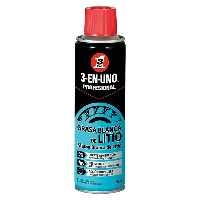 3 en 1 Grasa blanca en lata - 250 ml - Imagen de una lata de aerosol de grasa blanca de litio profesional 3-EN-UNO® que protege contra el óxido y la corrosión.