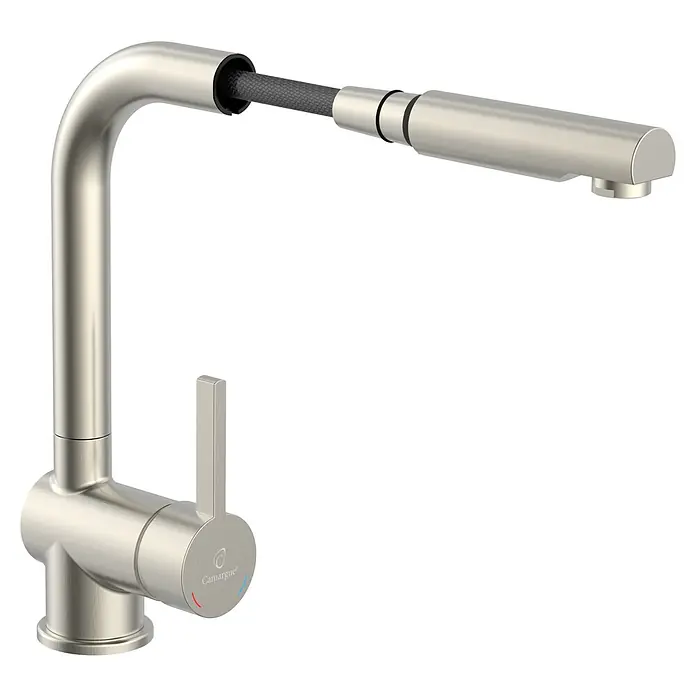 Camargue Grifo de cocina Albatros - Cromo, Mate - Grifo de cocina moderno de acero inoxidable con rociador extraíble para un enjuague y limpieza flexibles. Diseño elegante para cualquier cocina.