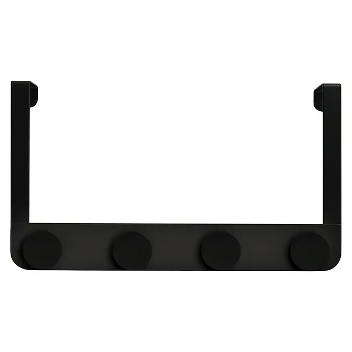 Spirella Colgador Ronda - Quattro - Número de ganchos: 4 ud., Negro - Perchero negro para colgar sobre la puerta con cuatro ganchos redondos para colgar chaquetas, abrigos y toallas.