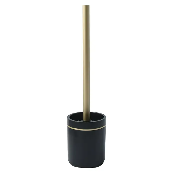 Spirella Bly Escobillero de suelo - Poliresina, Negro/Dorado - Elegante escobillero de baño en negro y oro. El conjunto combina diseño moderno y funcionalidad para un baño elegante.