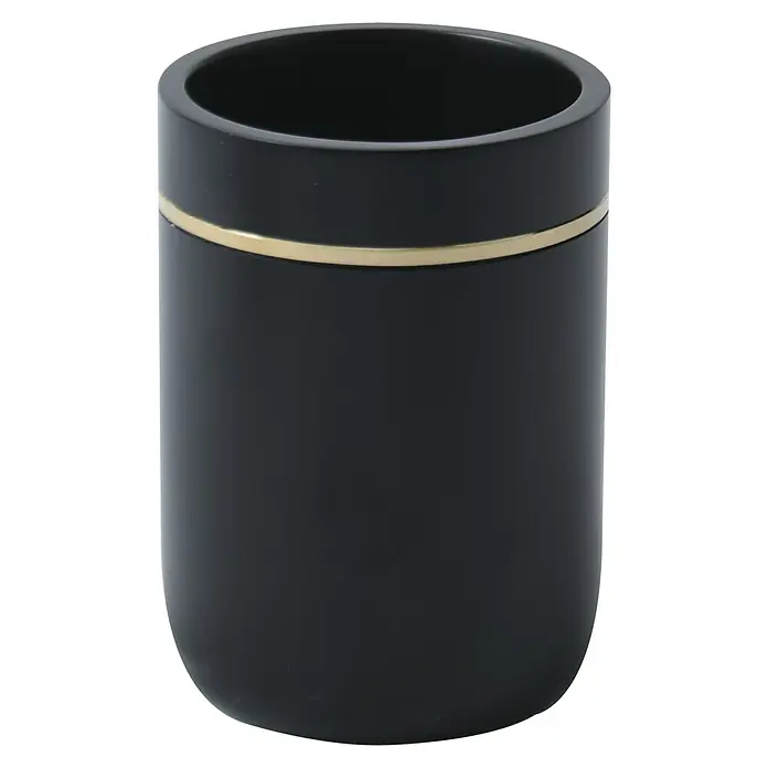 Spirella Bly Portacepillos - L x An x Al: 72 x 72 x 101 cm, Plástico - Vaso negro con un anillo dorado en la parte superior, perfecto para cepillos de dientes u otros elementos esenciales del baño, simple y elegante.