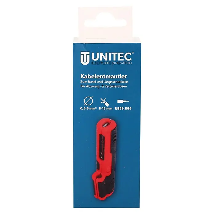 UniTEC Kabelentmanteler - Geeignet für Leitungsquerschnitt: 0,5 mm² - 6 mm² - Abbildung einer UNITEC Kabelabisolierzange, ein Werkzeug zum Entfernen der Isolierung von Kabeln mit einer Kapazität von 0,5-6 mm².